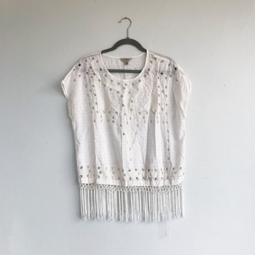2/$15 Lucky Brand White Embroidered Fringe Top